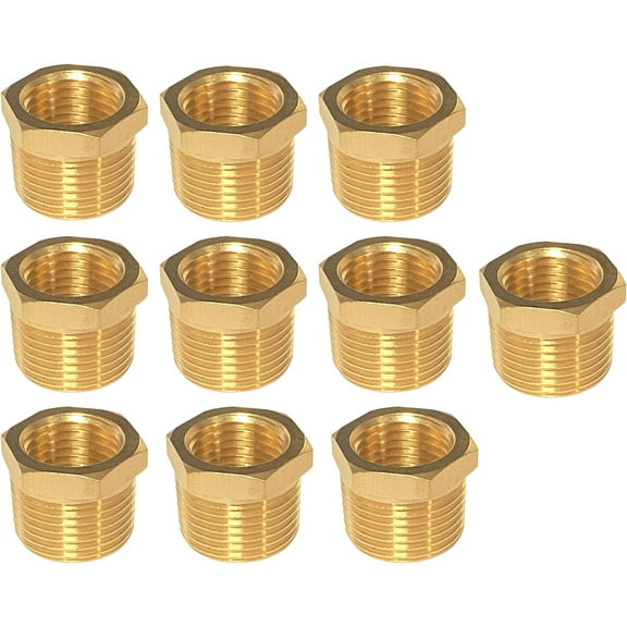 YOUHO 1/2" Male NPT to 1/4" Female NPT Solid Brass Reducer Hex Bushing,(10 Pack), Reducing Cast Pipe Adapter Fitting, Brass Pipe Hose Tube Fitting Hex Head Bushing Adapter Convert