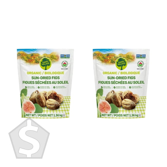 Happy Village Organic Sun-Dried Figs, 1.36 kg Bags (Pack of 2), 2.72 kg Total