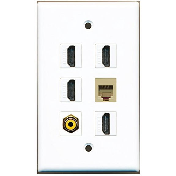 RiteAV - 4 HDMI 1 Port RCA Yellow 1 Port Phone RJ11 RJ12 Beige Wall Plate