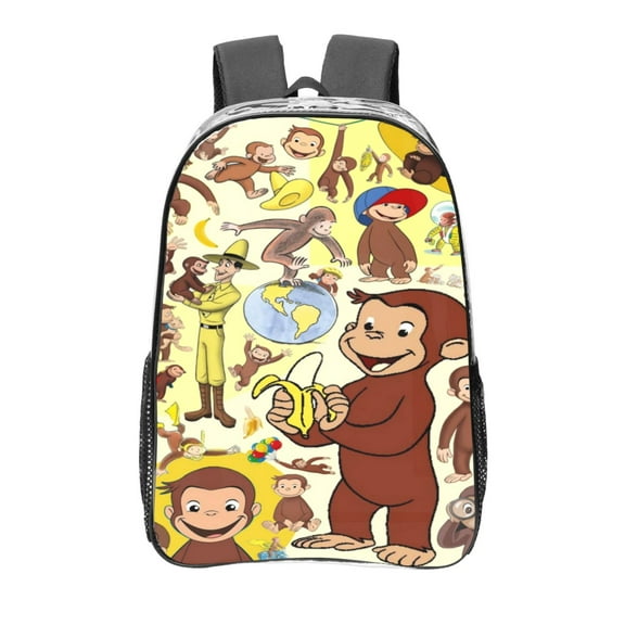Curious George Clear Backpack 16 Inch Large Capacity PVC Transparent Laptop Bags for Adults, See Through Clear Bookbag for School Sports Work Travel College
