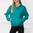 thumbnail image 2 of MIASHUI Women's Solid Color Casual Pullover Half Zip Sweatshirt with Stand Collar and Chest Pocket for Everyday Comfort and Style Mint Green,L, 2 of 5