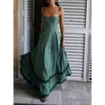 thumbnail image 3 of Green Checkerboard Print Spaghetti Strap Maxi Dress With Ruffle Hem, 3 of 19