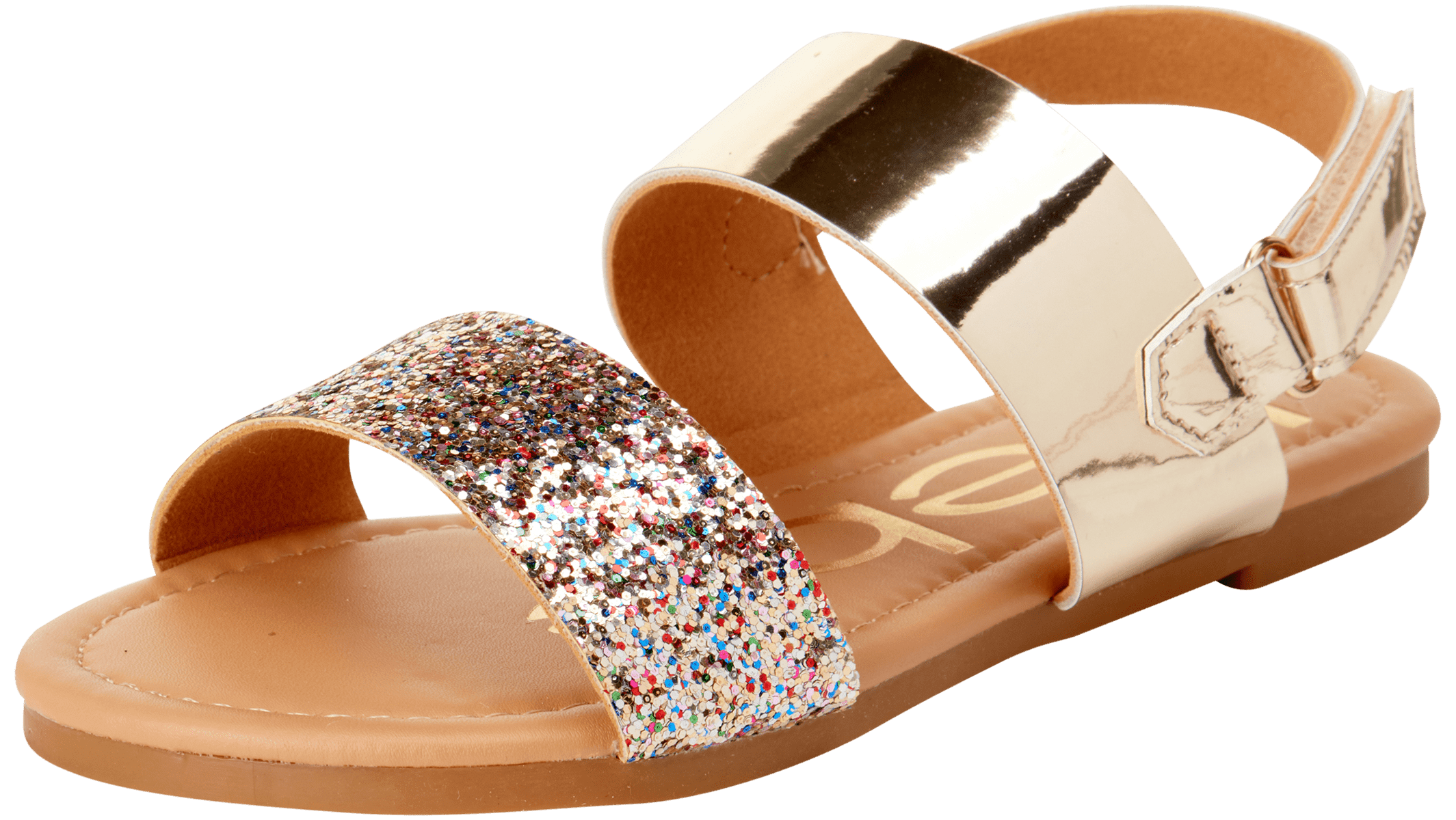 bebe Girls’ Sandal Two Strapped Patent Leatherette Glitter Sandals (Toddler/Little Kid