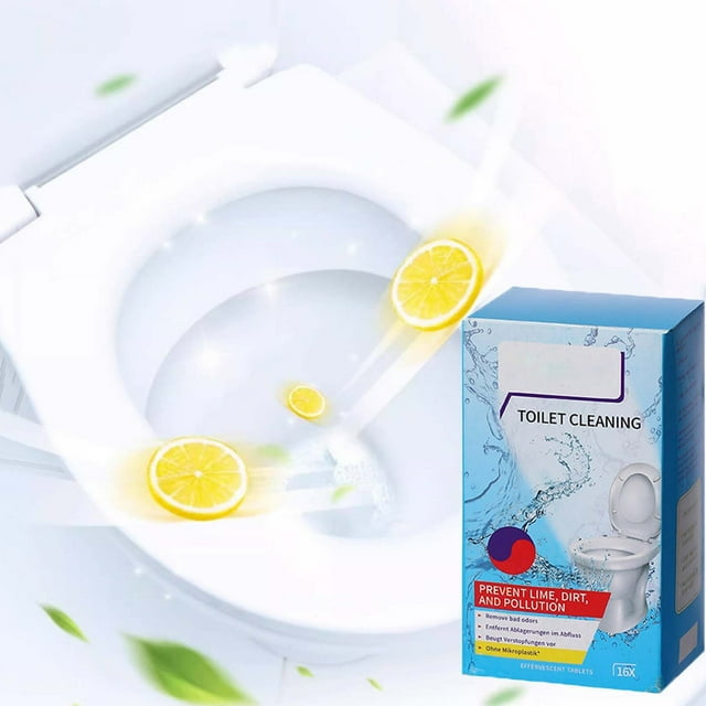 Pastillas limpiadoras para inodoros | 16 pastillas efervescentes para eliminar manchas difíciles, orina, cal y óxido | Fórmula sin frotar con aroma a limón | 150 g para baño y cocina