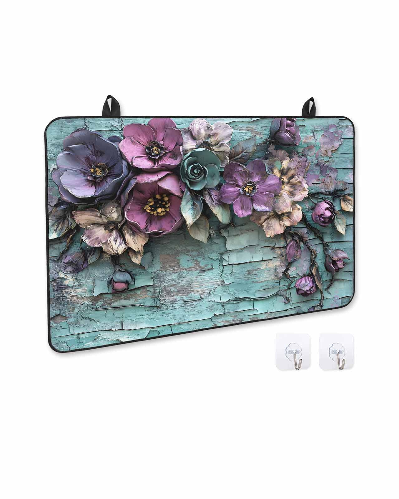 nqOlkjepod Large Induction Cooktop Protector Mat 24"x21", Spring Floral Stove Top Covers for Electric Stove, Blue Mottled Walls Vintage Garden Pastoral Stove Burner Cover Mats, Glass Top Stove Cover