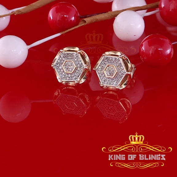 King of Bling's 0.33ct Diamond Stud Earrings For Women Yellow 925 Sterling Silver Stud For Men