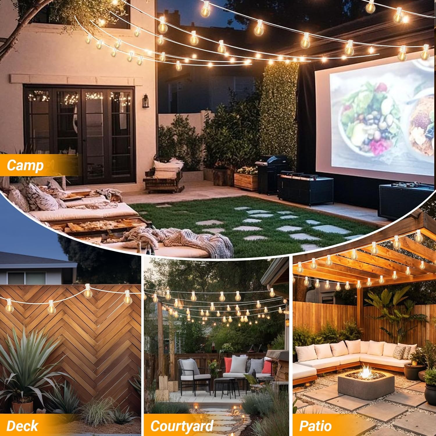 26 Feet LED Outdoor String Lights with 12+1 Shatterproof G40 Edison Bulbs, Connectable and Weatherproof Strand, Commercial Grade Patio Lights for Backyard Decorative, Warm White