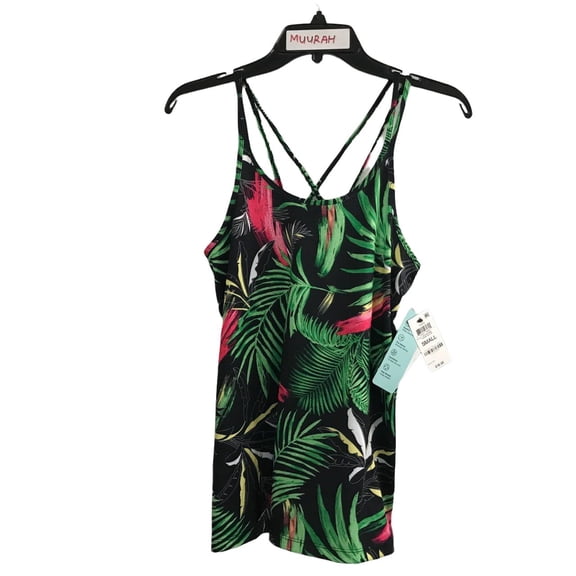 Ideology Womens Palms Black Pastel Palms Printed Strappy-Back Tank Top Size S