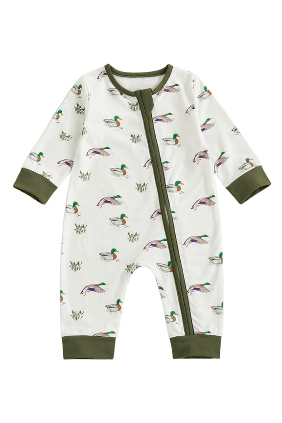 Newborn Baby Boy Girl Hunting Duck Outfits Mallard Romper One Piece Long Sleeve Zip Jumpsuit Spring Fall Winter Clothes