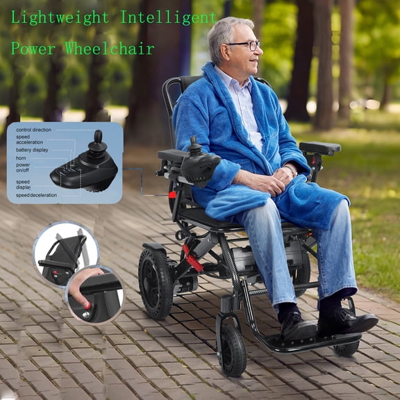 Trendix Folding Electric Wheelchair, 12 Miles Portable Motorized Wheelchair with Swing-Back, Desk-Length Arm & Elevating Footrests, 500W Dual Motors Lightweight Intelligent Power Chair