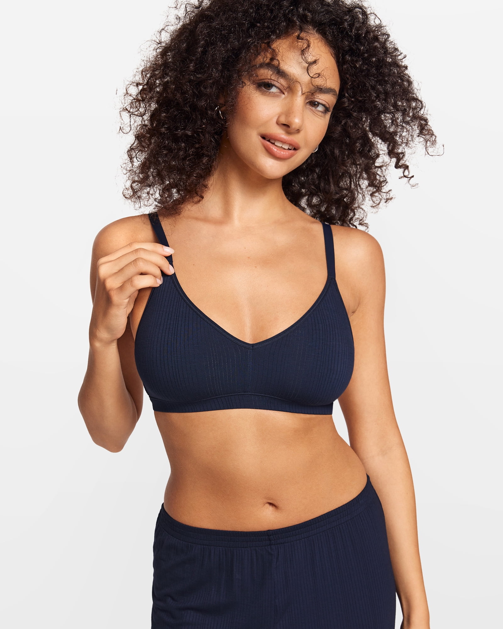 Women's Natrelax No Underwire Comfort Bralette Ribbed Wireless Bra Sleep Unlined V Neck Bras Soft Everyday