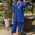 thumbnail image 2 of SELONE Summer Outfits for Women 2 Piece Cotton Linen Set Boyfriend Oversized T Shirts Wide Leg Pants Plus Size Tracksuit Crew Neck Casual Sets Fashion Suits Beach Outfits Plus Size Two Piece Outfits, 2 of 6