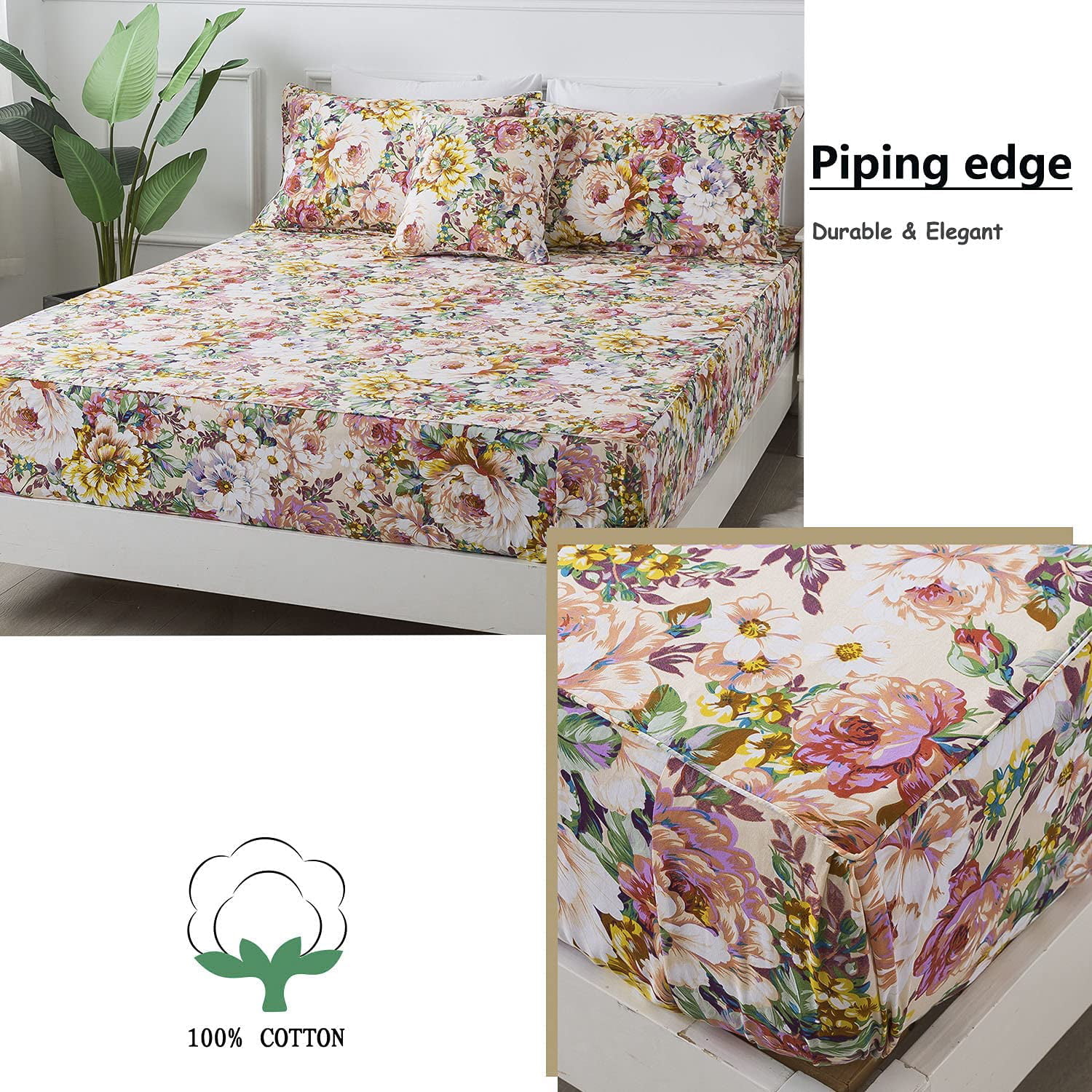 Great Choice Products Floral Queen Sheet Set Orange Flower Bed