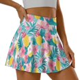 thumbnail image 3 of Xoenoiee Tropical Pineapple Lemon Hibiscus Print Women's Pleated Tennis Skorts Athletic Golf Skirt with Pockets Palm Leaves High Waisted Tummy Control Mini Skort for Workout, Size 2XL, 3 of 7