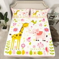 thumbnail image 2 of Feelyou Kawaii Giraffe Bed Sheets, Cartoon Pink Elephant King Sheets, Spring Flower Leaf Sheet Set, Luxury Bedroom Decor,4 Pieces, 2 of 7