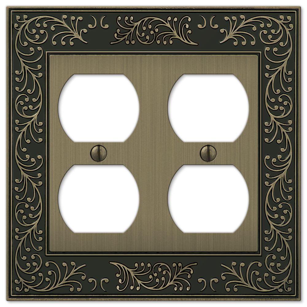 Amerelle 43DDBB English Garden Wallplate, 2 Duplex, Cast Metal, Brushed