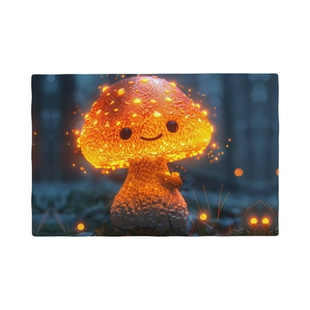 

Table Placemats Set of 6 - Glowing Mushroom In Forest 12x18 In Faux Linen Double Heat Resistant Place Mats Cloth Indoor/Outdoor Placemats Washable Table Mats for Dining Kitchen Party