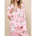 thumbnail image 4 of Women Christmas Silk Pajamas Lounge Set Print Button Down Fur Trim Shirts Tops Pants Set 2pcs Sleep Loungewear Outfits, 4 of 7