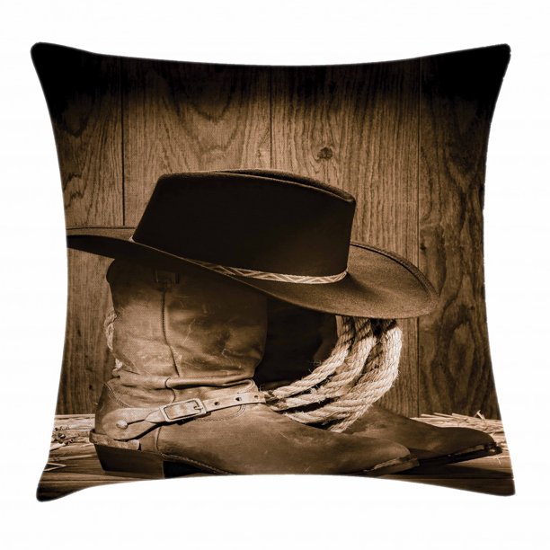 Western Decor Throw Pillow Cushion Cover, Wild West Themed Cowboy Hat