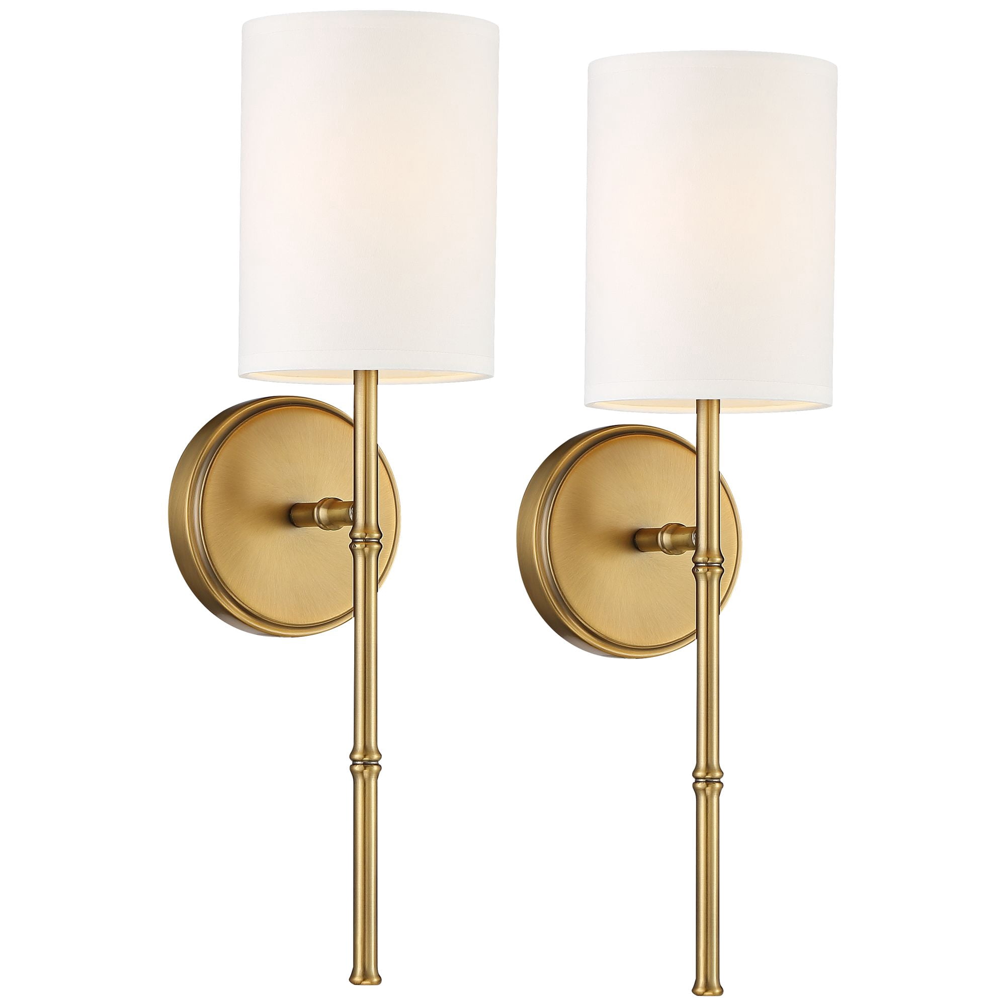 Regency Hill Abigale Modern Wall Light Sconces Set of 2 Brass Hardwire 5" Fixture White Fabric Shade for Bedroom Reading Living Room Hallway House