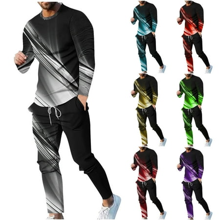 BiZtdJrK Men Sport Set Big and Tall Pullover Tops and Casual Drawstring Joggers Pants 2 Piece Sets Fashion Digital Print Long Sleeve Blouse Trousers Tracksuit Lightning Sale Yellow XL