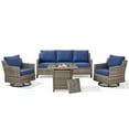 thumbnail image 3 of PARKWELL 4 Piece Outdoor Patio Furniture Set with Fire Pit Table,All-Weather Conversation Set with Luxury 4-Inch Thick Cushions,Swivel Glider Chair,5-Seat Furniture Sets for Deck, Backyard,Gray/Navy, 3 of 12