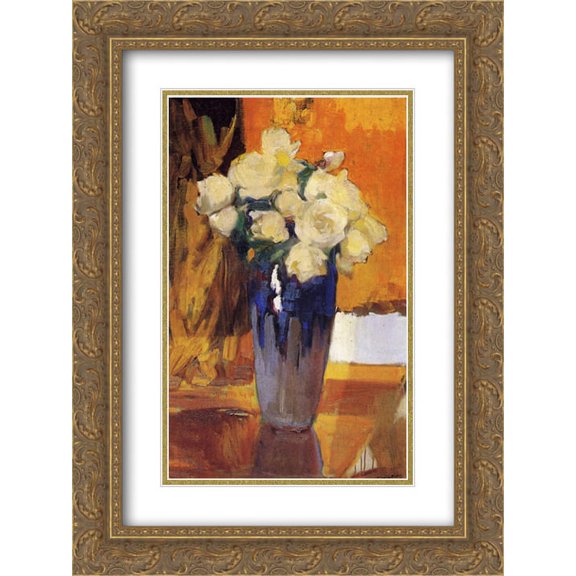 Joaquin Sorolla 2x Matted 20x24 Gold Ornate Framed Art Print 'White Roses from the House Garden'