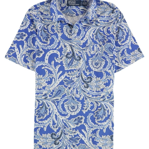 POLO RALPH LAUREN Mens Standard Fit Paisley Jersey Polo Shirt Blue Small