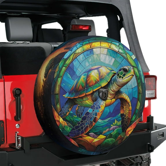 Lotusprinthandmade Sea Turtle Graphic Spare Tire Cover With Backup Camera Hole 6 Sizes (27 in.), sea turtle nature inspired spare tire cover