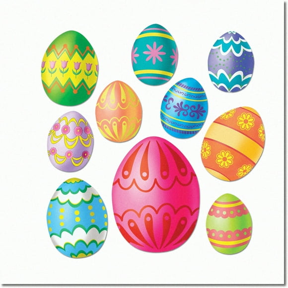 Eggstravaganza Party Pack - 10 Assorted Cut Outs for Springtime Decorations in Multicolor, One Size Fits All!