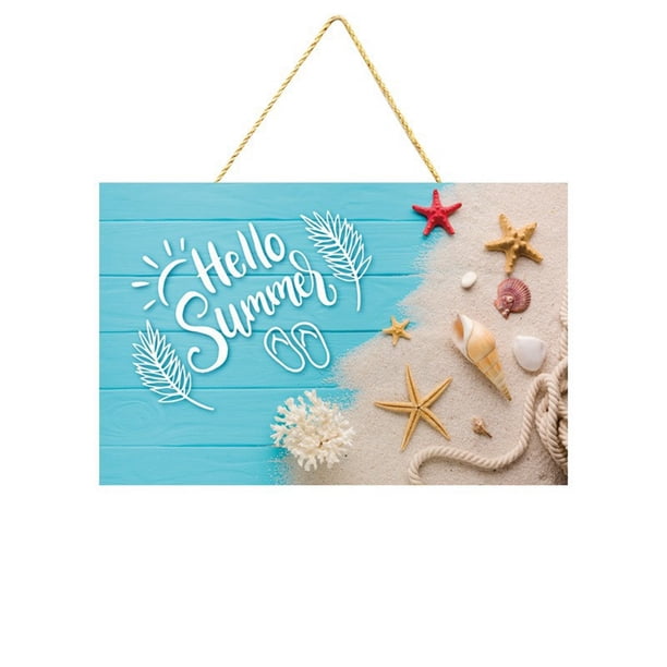 Hawaii Square Wooden Hanger Summer Beach Theme Welcome Door Decoration Hanger Starfishs Door Sign