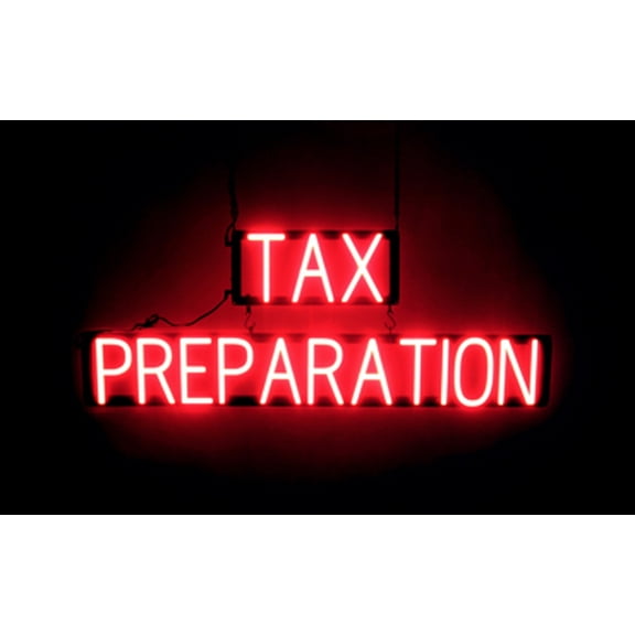 SpellBrite TAX PREPARATION LED Sign for Business. 40.2" x 15.0" Red TAX PREPARATION Sign Has Neon Sign Look With Energy Efficient LED Light Source. Visible from 500 Feet, 8 Animation Settings.
