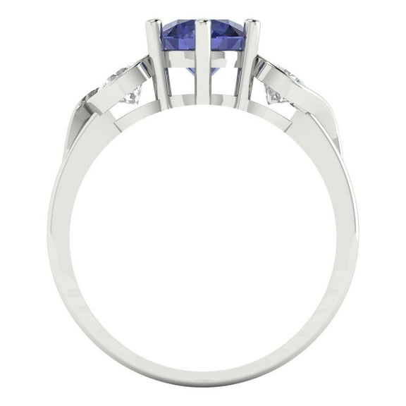 1.72 ct Round Cut Simulated Tanzanite Three-Stone Engagement Ring for Women in 14K White Gold