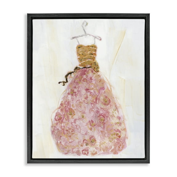 Stupell Industries Classy Posh Pink Ball Gown Fashion Painting Black Floater Framed Canvas Art Print Wall Art, 17 x 21