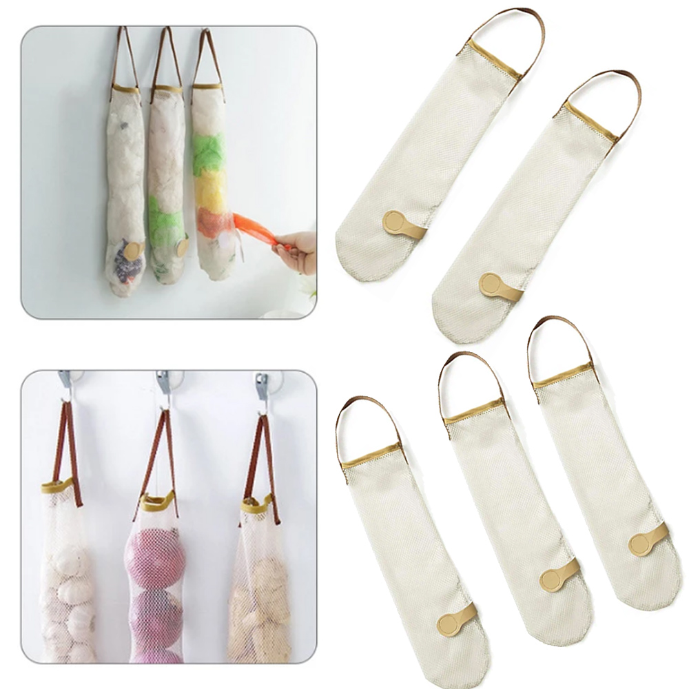 5Pack Hanging Produce Mesh Bags,Reusable Storage Mesh Bags for Fruits