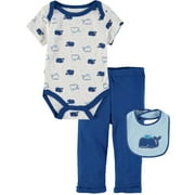 Bon Bebe Boys 0-9 Months Whale Bodysuit Pant Set With Bib (Blue 6/9 Months)