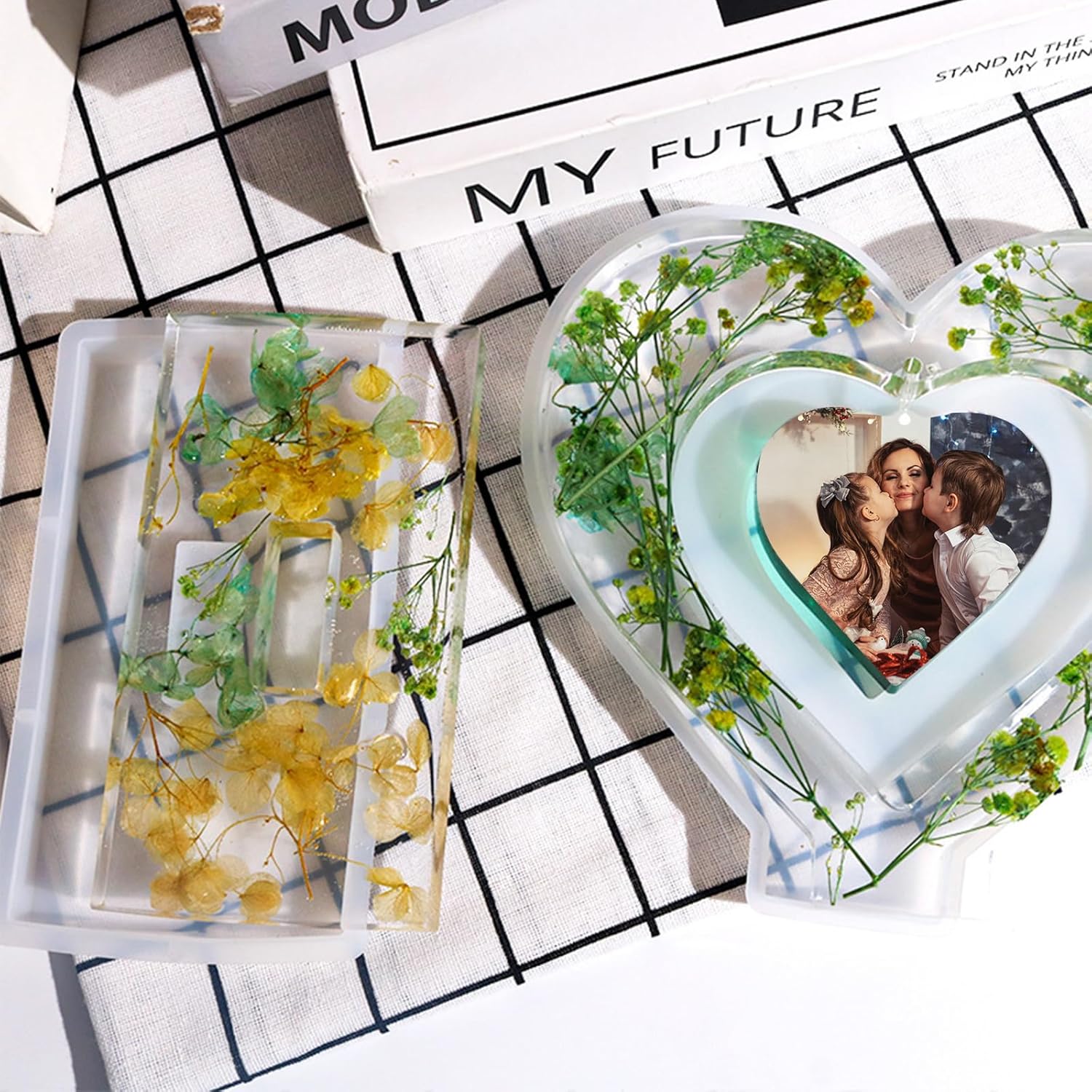 ABCISI 2pcs Picture Frame Resin Mold, Heart Resin Mold for Photo Frame, Large Silicone Molds for Resin Casting, Heart Love Shape Epoxy Mold for DIY Home Decor Resin Floral Art Craft Christmas Gift
