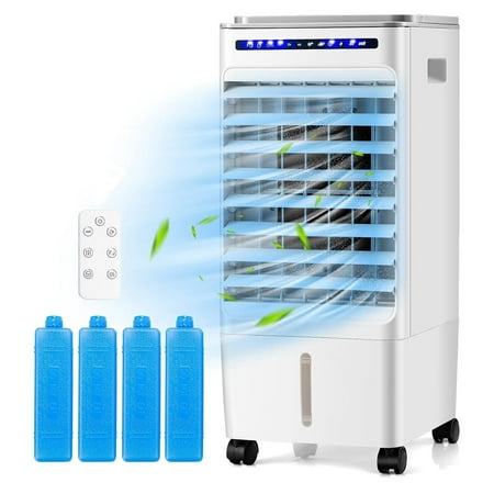 

Portable Evaporative Air Cooler for Room Include Control 4 Ice Packs Portable Bladeless Fan with 3 Modes 3 Speeds 7H Timer 6L Water Tank Air Cooler for Indoor Use White
