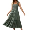thumbnail image 2 of Sakmal Square Neckline Summer Dresses for Women Under $10 Long Green Sleeveless Ruffle Solid Lace Flowy Slip Dress, 2 of 3