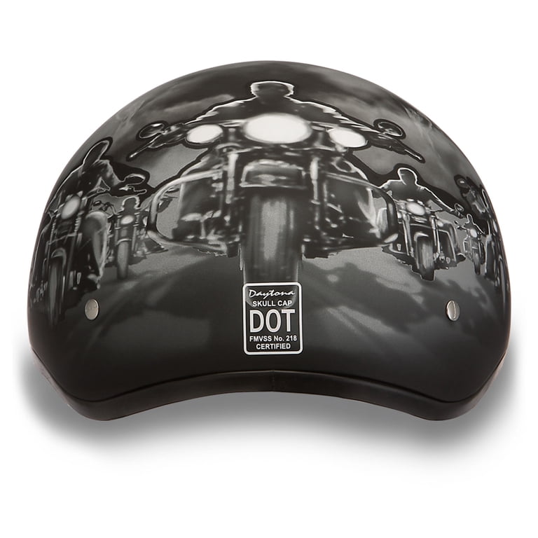 black motorcycle helmet skull cap Hot Leathers HLD1036 Silver Flames Gloss DOT Approved Half The Daytona Skull Cap items are fully lined with a custom formed interior for extreme comfort Low Profile Novelty German Chopper