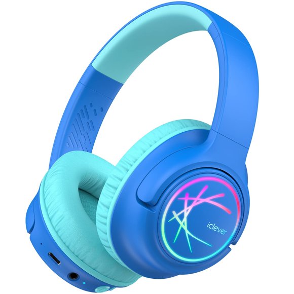 Auriculares Bluetooth iClever BTH18 para niños con luces LED 43H, color azul