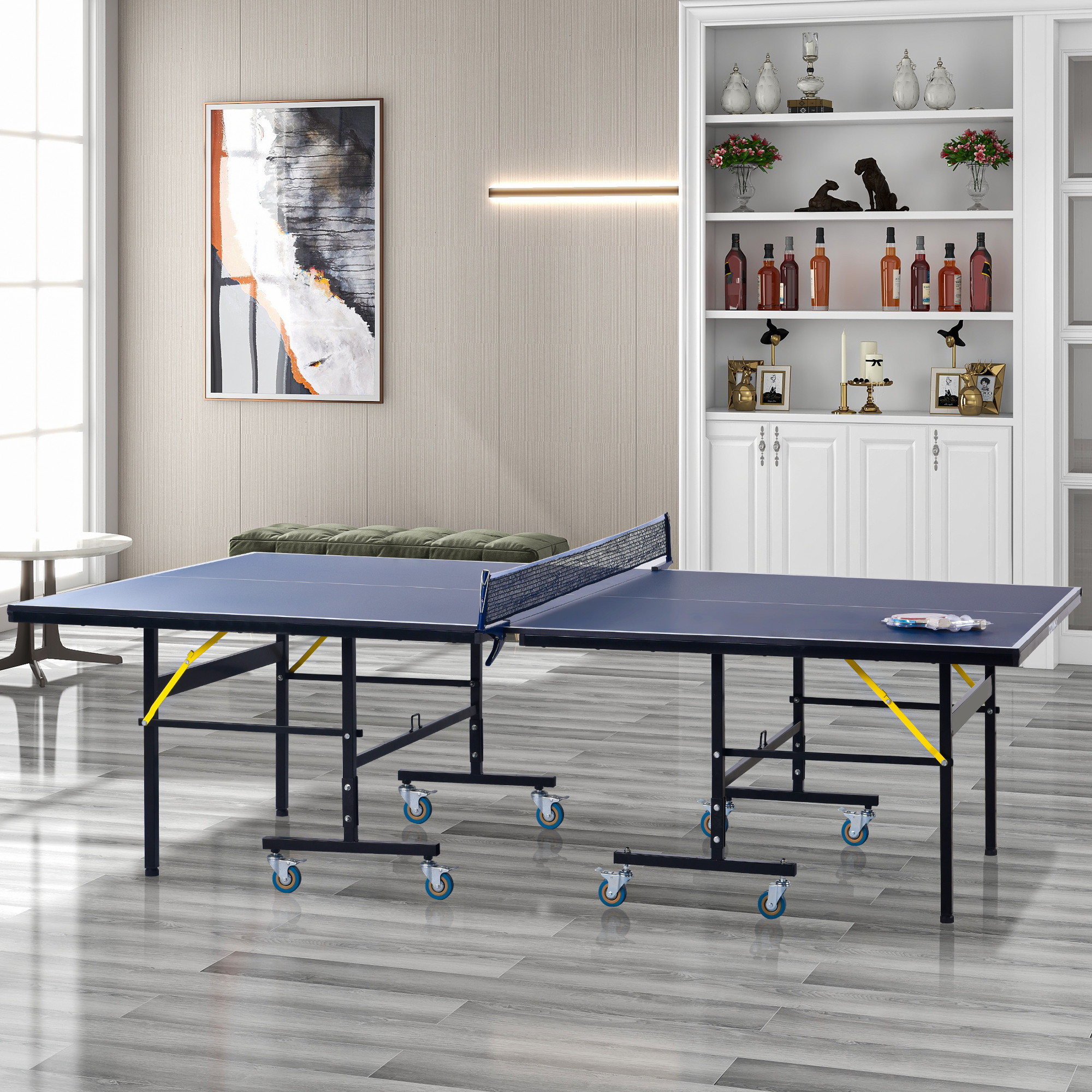 Professional Table Tennis Tables, 10 Minute Easy Assembly Ping-Pong Table  with Single Player Playback, MDF Indoor Table Tennis Table with Quick Clamp Ping  Pong Net and Post Set