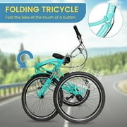 Slsy Adult Folding Tricycle for Adults, 7 Speed 20/24/26 inch 3 Wheels Bikes with Basket, Foldable Tricycle for Adults, Women, Men, Seniors