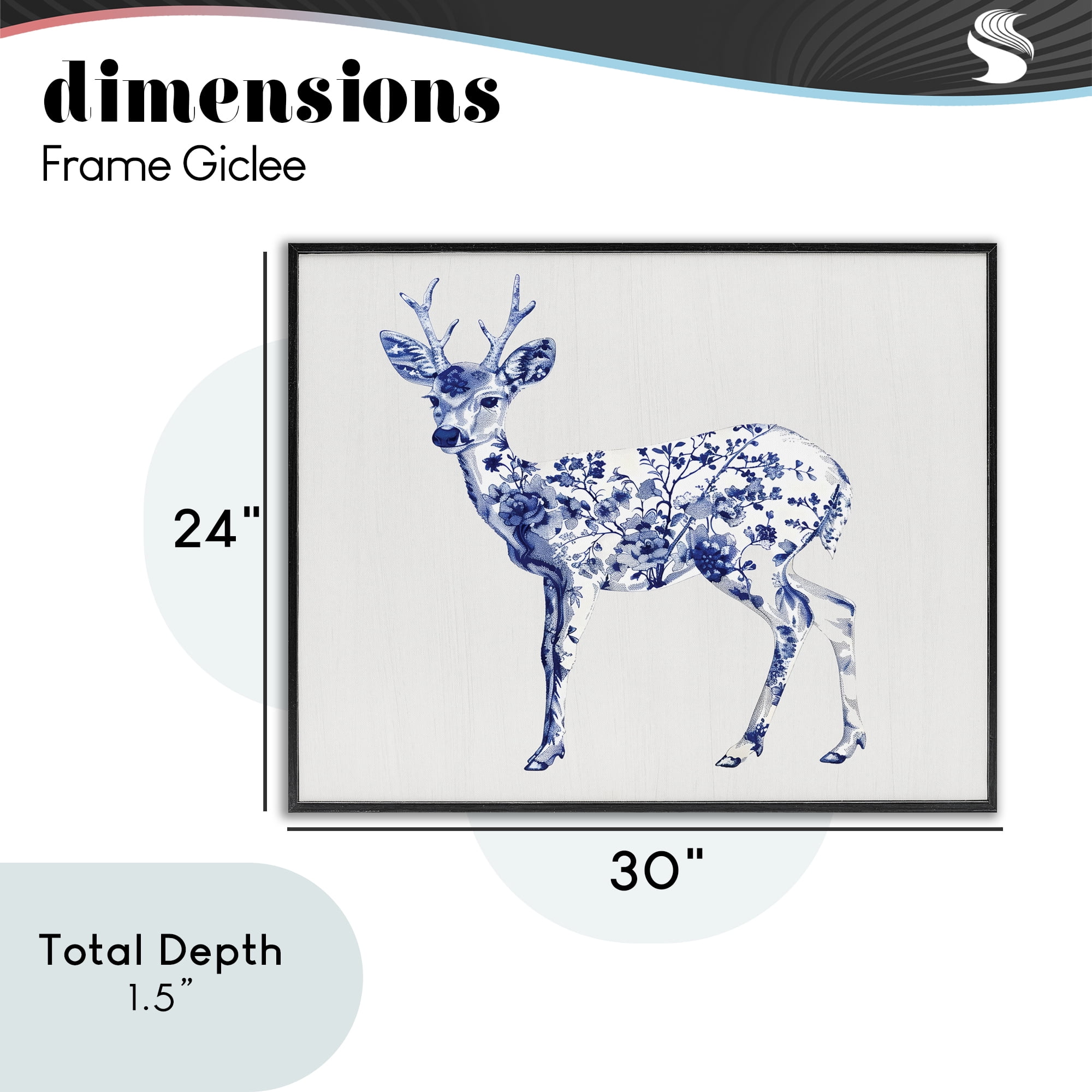 Graceful Toile Deer Black Framed Giclee Art, design by Lettered and Lined
