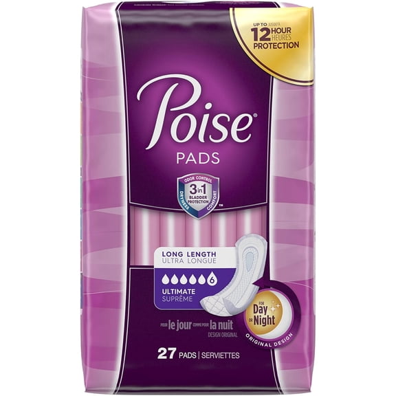 Poise Ultimate Absorbency Pads, Long - 27 Ea
