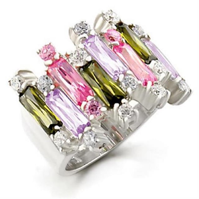 High-Polished 925 Sterling Silver Ring with AAA Grade CZ, Multi Color - Size 10