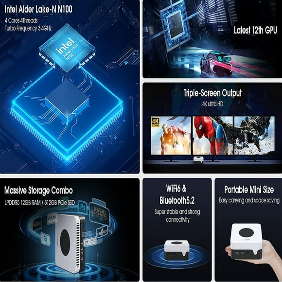 Mini PC CHUWI LarkBox X con 12 GB de RAM, 512 GB de SSD, Intel N100, gráficos UHD para procesadores Intel de 12.ª generación, WiFi 6, computadora de escritorio