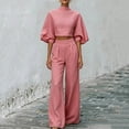 thumbnail image 5 of MaFYtyTPR Women's Two Piece Outfits Puff Sleeve Crop Top And Wide Leg Pants Set for Casual Daily Wear A-Pink S, 5 of 5