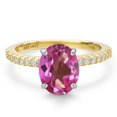 thumbnail image 3 of Gem Stone King 14K Two Tone Gold Pink Mystic Topaz and Lab Grown Diamond Engagement Ring for Women | 3.41 Cttw | Oval 10X8MM | Gemstone November Birthstone | Size 5, 3 of 6
