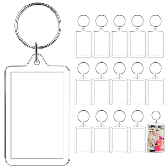 EIGTHTAIL 16pcs Acrylic Photo Frame Key Rings Clear Blank Picture Frame Key Chain